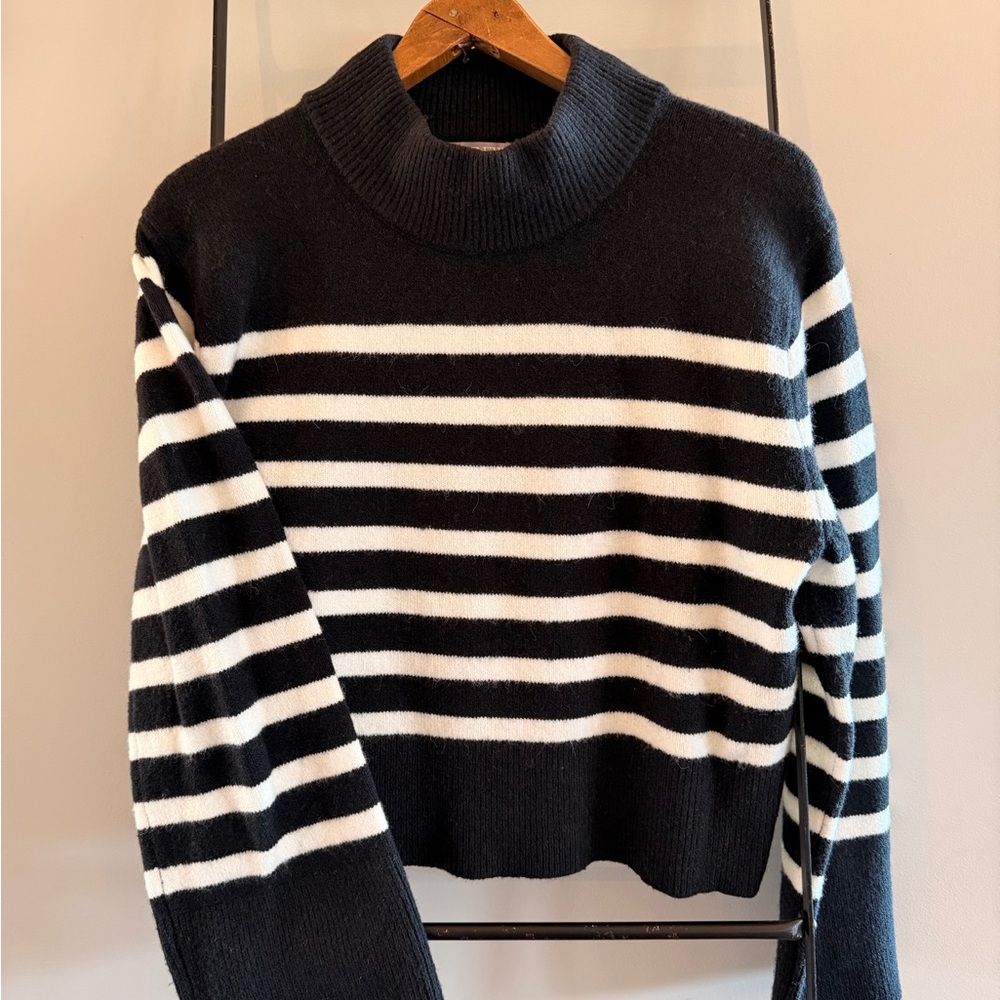 J. Crew Black and White Striped Turtleneck Sweater